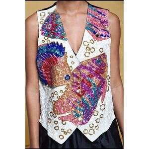 Sequin Vest Sleeveless Top Fish‎ Embellished Party Statement Festival
Vintage